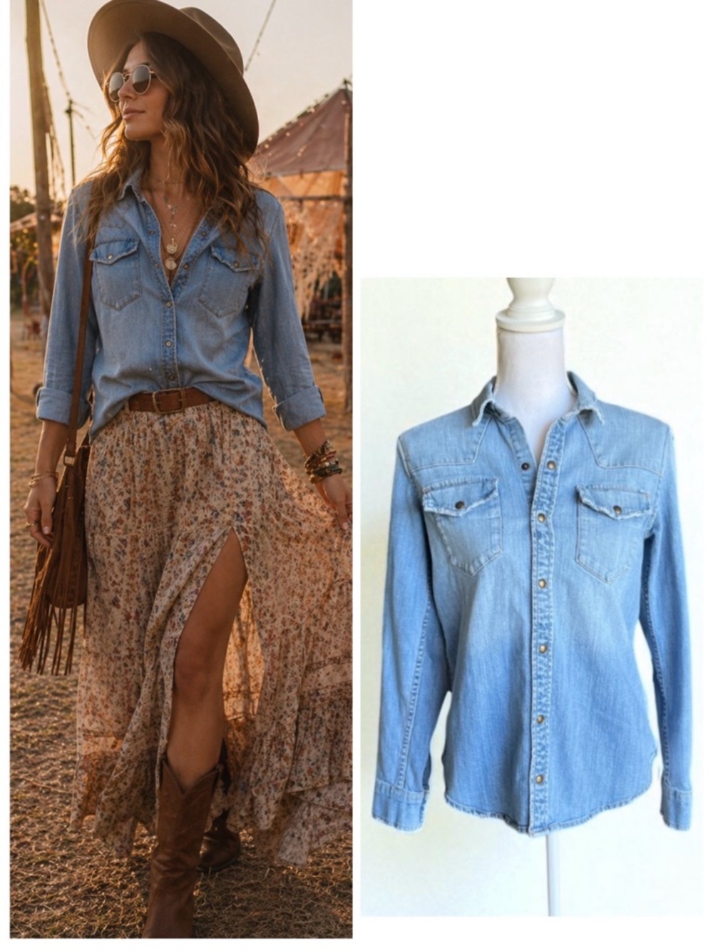 Current Elliott Denim shirt intentional fade SoCal Denim in Sunny Dancer